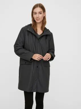 Asta 3/4 Teddy Lined Raincoat - Asphalt Zip Pockets