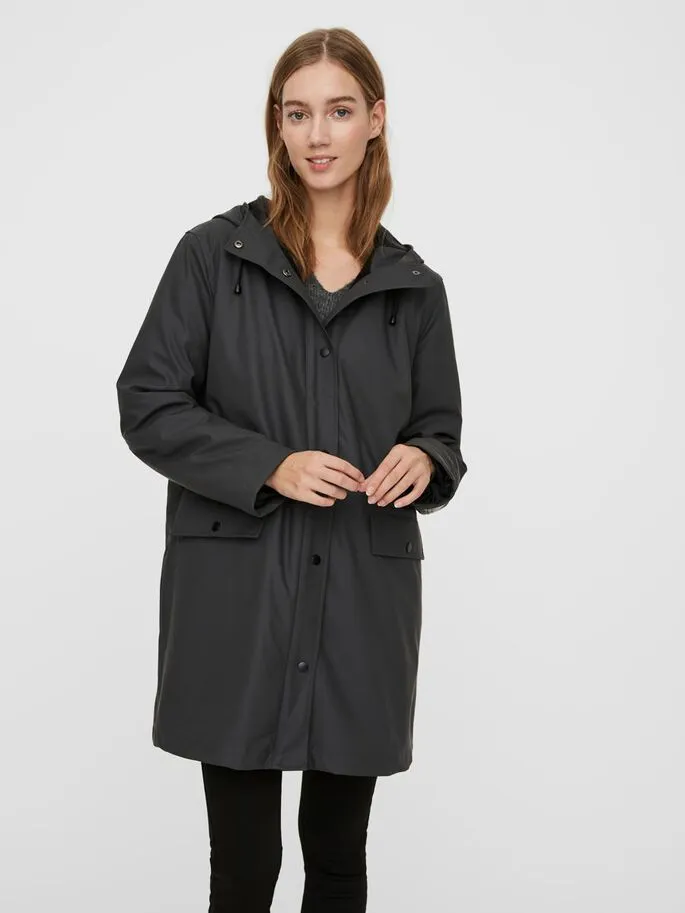 Asta 3/4 Teddy Lined Raincoat - Asphalt Zip Pockets