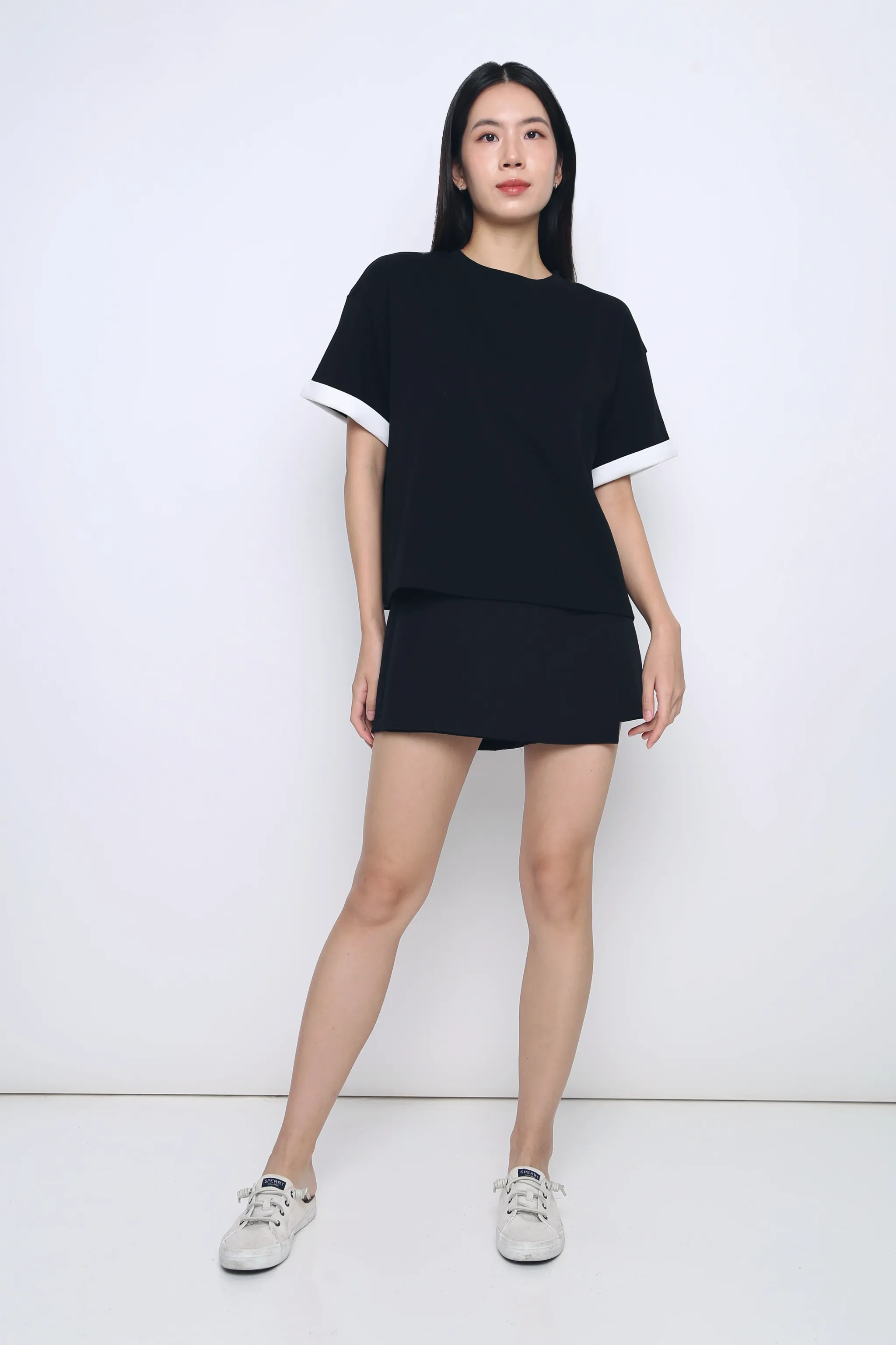 Toni Colorblock Boxy Tee Black/White Classic Polo