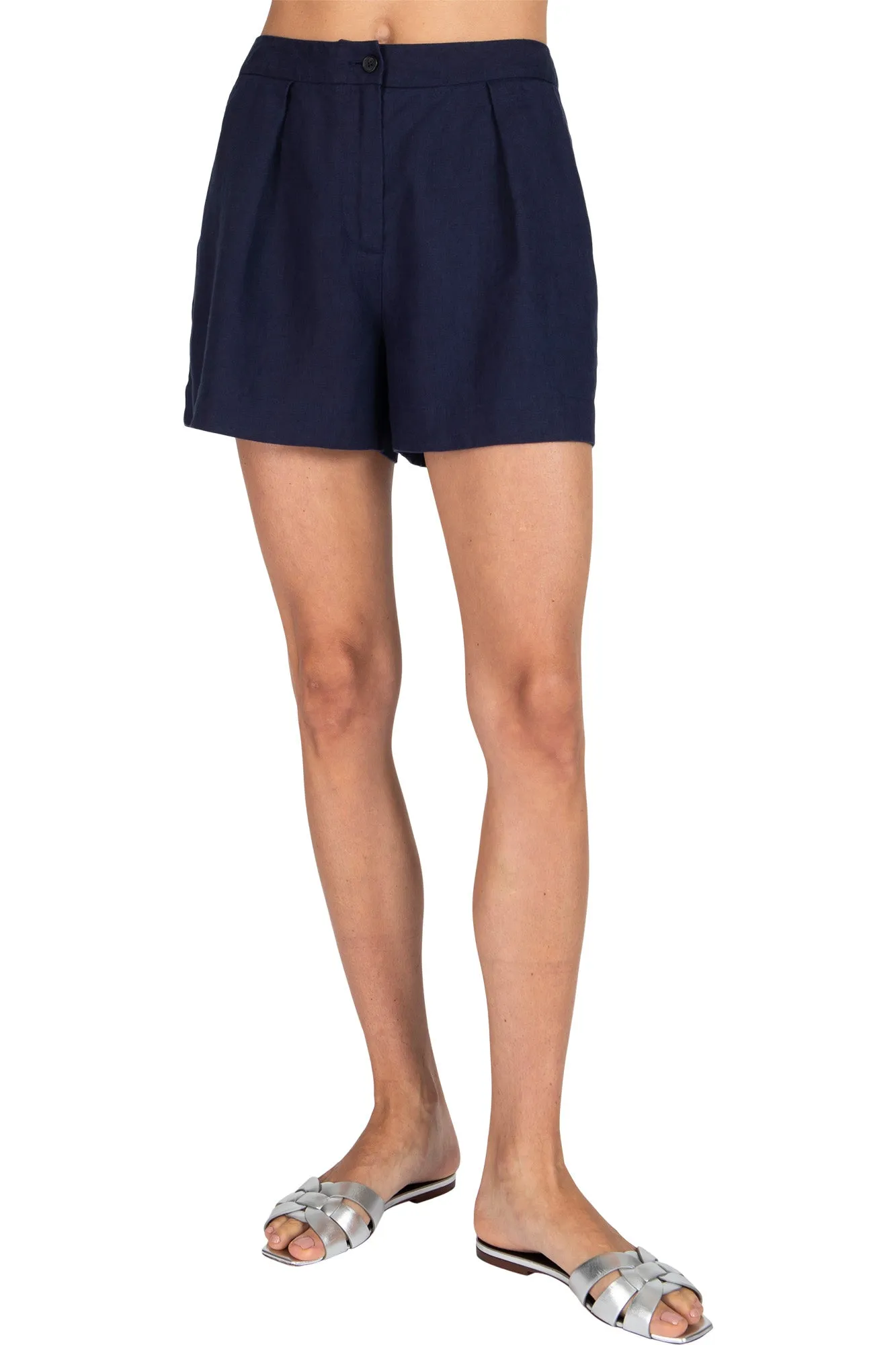 ComfortFit ATM Linen Pleated Shorts in Ink