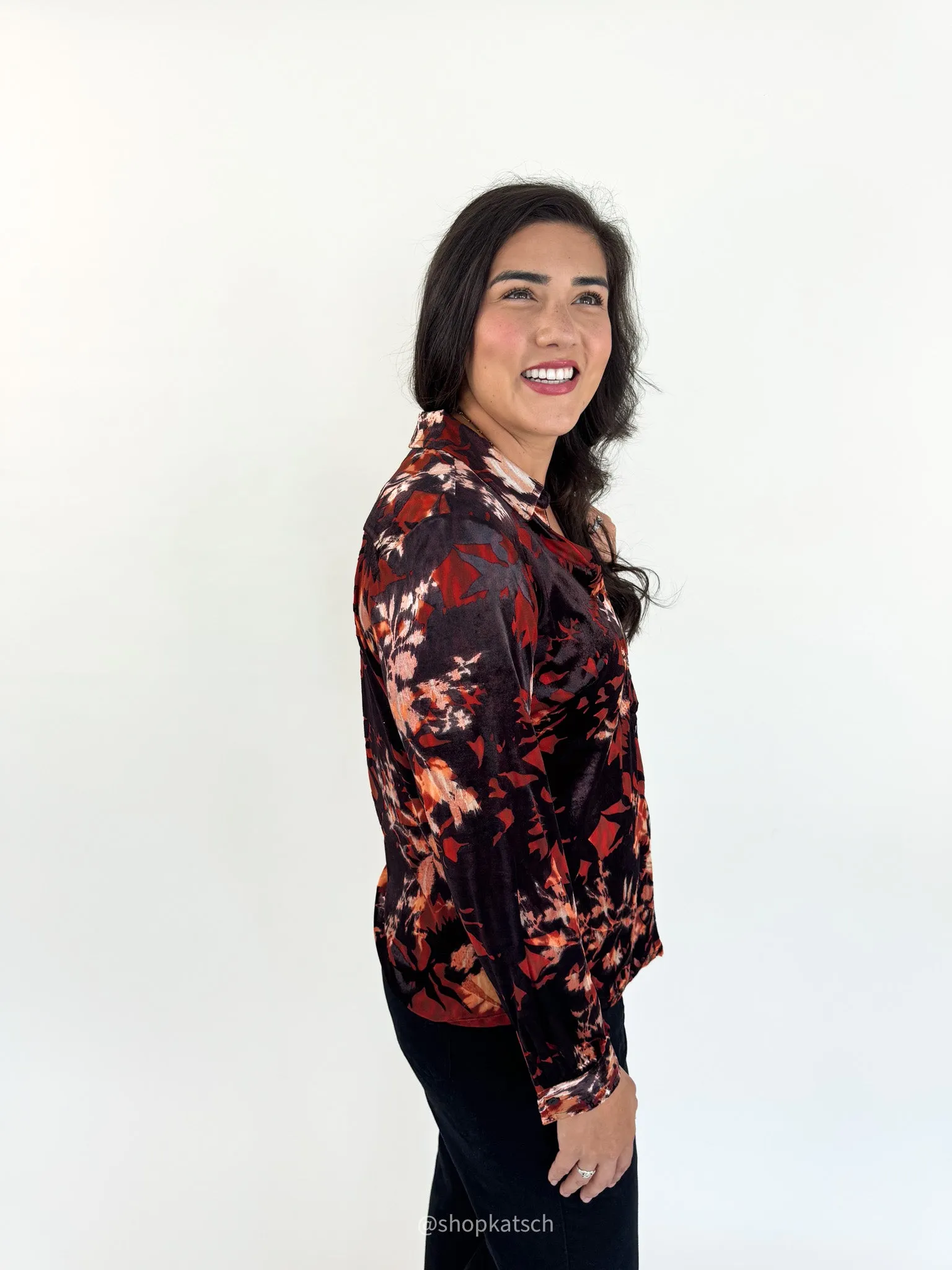 Autumn Vibes Button up Blouse Pocket Detailing Classy Detail