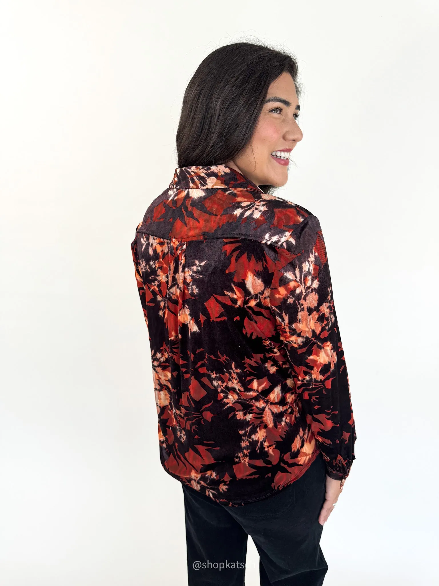 Autumn Vibes Button up Blouse Easy Care Material Fade Resistant Formula