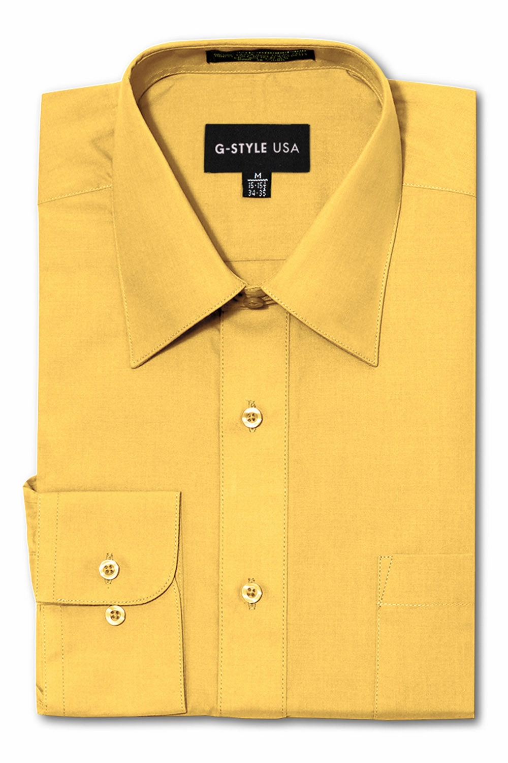 NonPill Surface Treatment Men's Basic Solid Color Button Up Dress Shirt (Yellow)