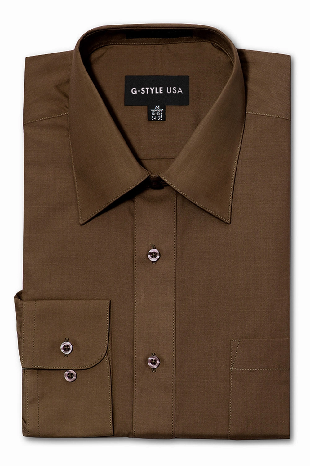 Men's Basic Solid Color Button Up Dress Shirt (Brown) EcoFriendly Manufacturing LightReflective