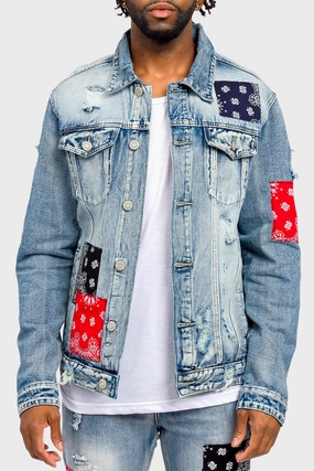 Bandana Paisley Patch Denim Jacket Durable Color Retention Lightweight insulation