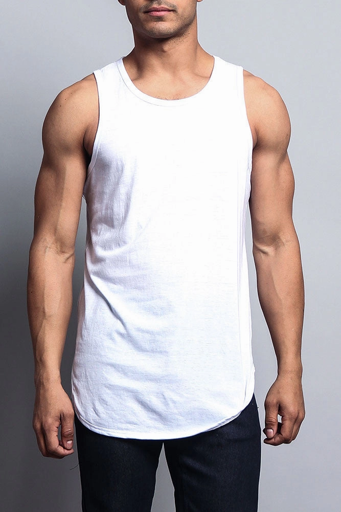 Basic Long Length Curved Hem Tank Top AntiPill Surface