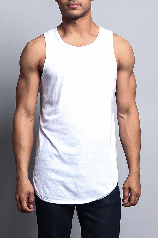 Basic Long Length Curved Hem Tank Top FadeResistantTechnology