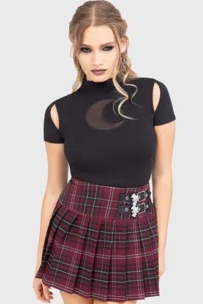 Draped Design Bat Girl Skirt [BURGUNDY TARTAN]