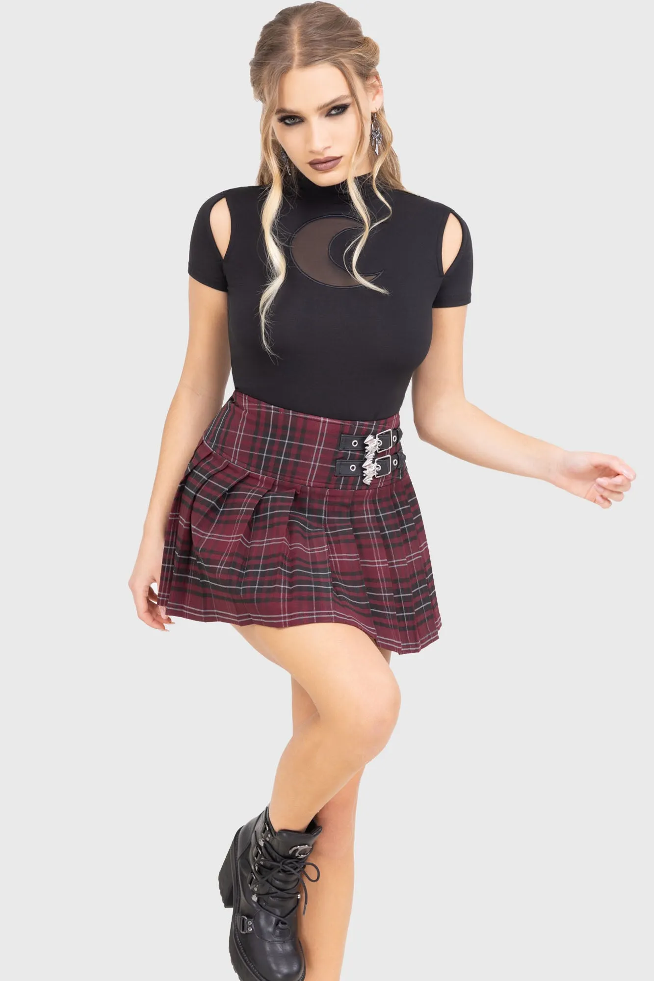 Resale Value Easy Comfort Bat Girl Skirt [BURGUNDY TARTAN]