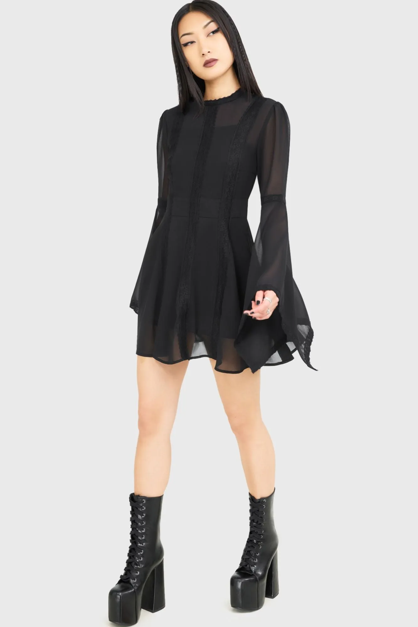 Smooth Line Short Sleeve Begone Long Sleeve Mini Dress [BLACK]