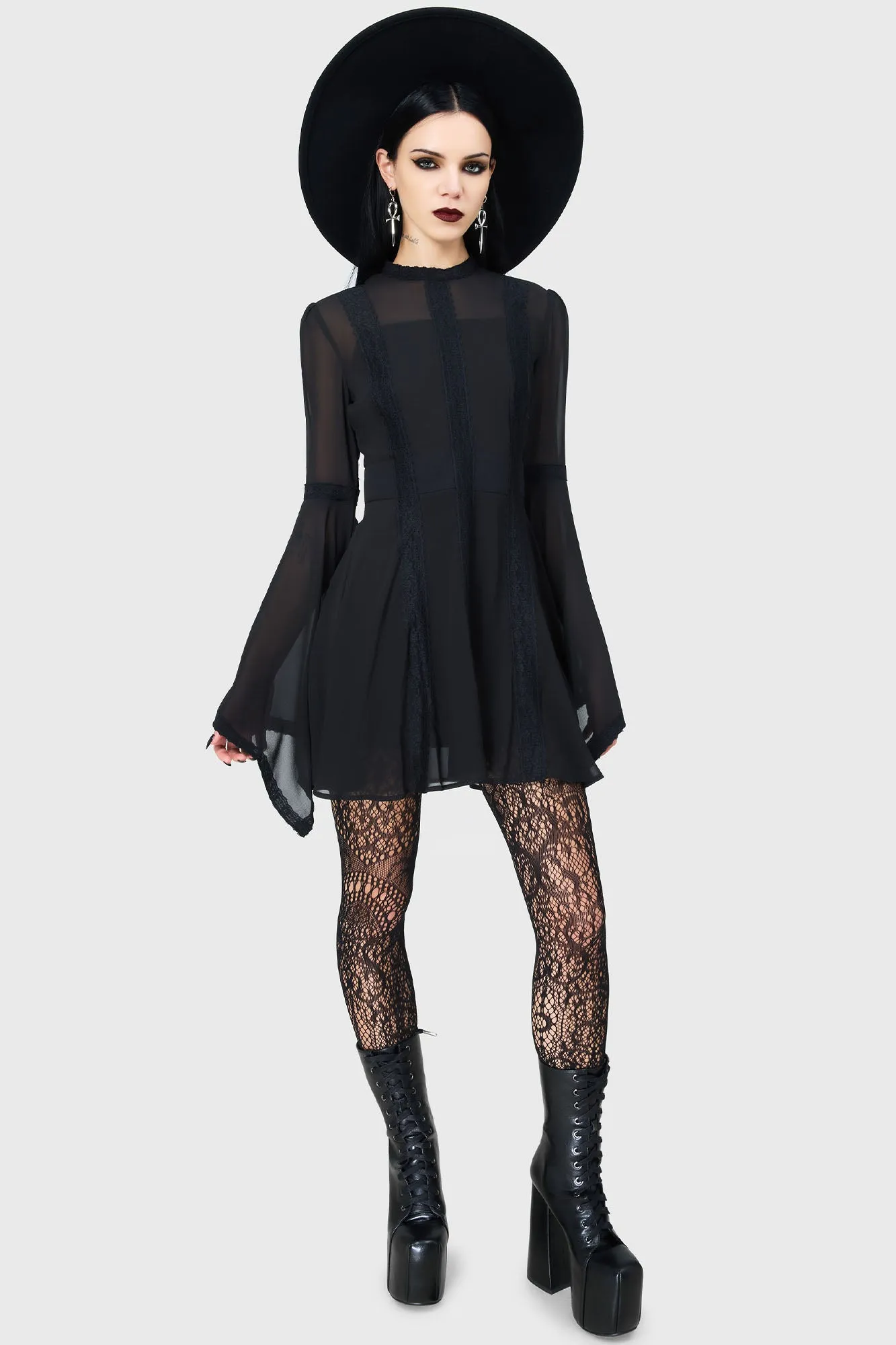 Travel piece Subtle Charm Begone Long Sleeve Mini Dress [BLACK]