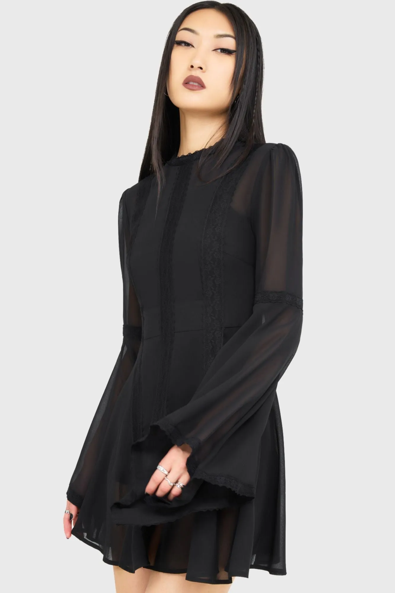Casual event outfit Begone Long Sleeve Mini Dress [BLACK]