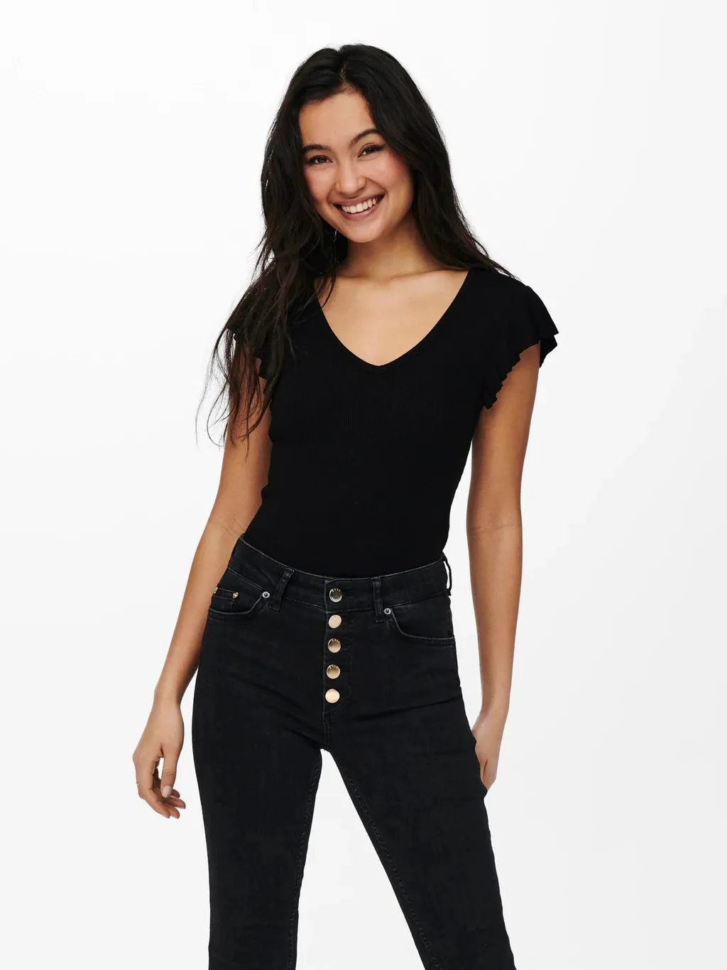 Durable Hem Stitching Belia V-neck Frill Top