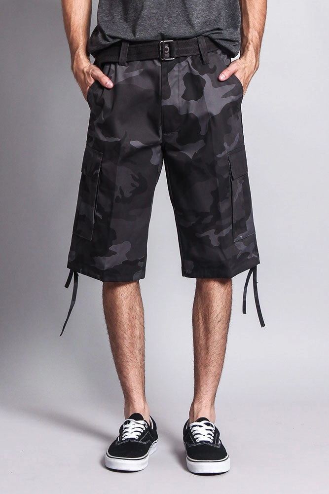 Versatile Layering Belted Camo Cargo Shorts