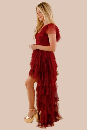 Gradient Shade BEST SELLER: On Cloud 9 Tulle Maxi Dress-Burgundy
