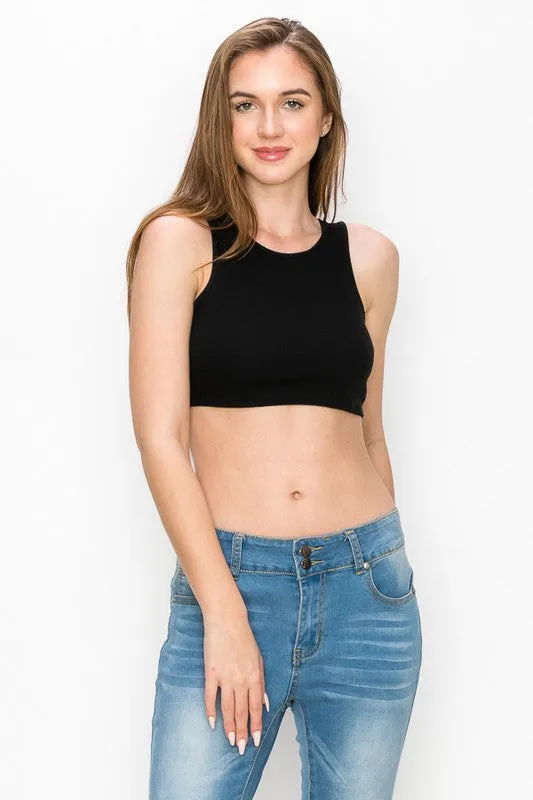 Rolled Hem Finish Exposure Cotton Crop Bra Top
