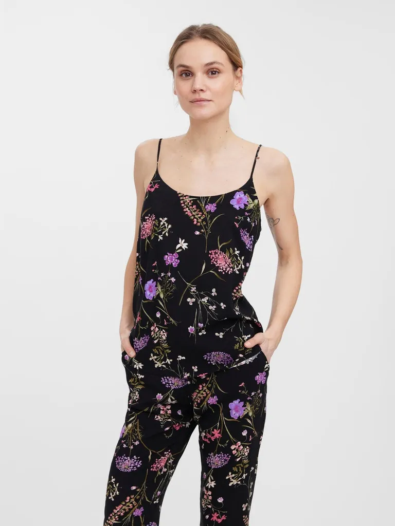 Ventilated Mesh Panels Simply Easy Singlet Top - Black Floral