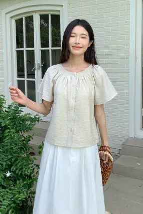 OdorResistant Coating WrinkleFree Structure Breezette Smocked Neckline Blouse Ivory