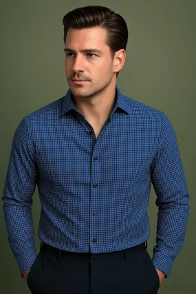 Black and Blue Micro Gingham Checks Shirt Go-To Look Hooded Option