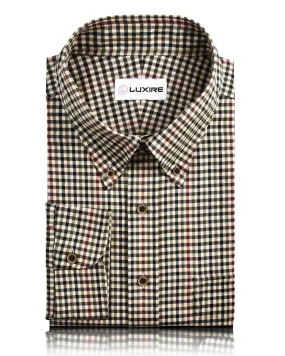 Black Brown Maroon Shepherd Check on Light Ochre Yellow Shirt Multi Pocket Utility Beach Wear