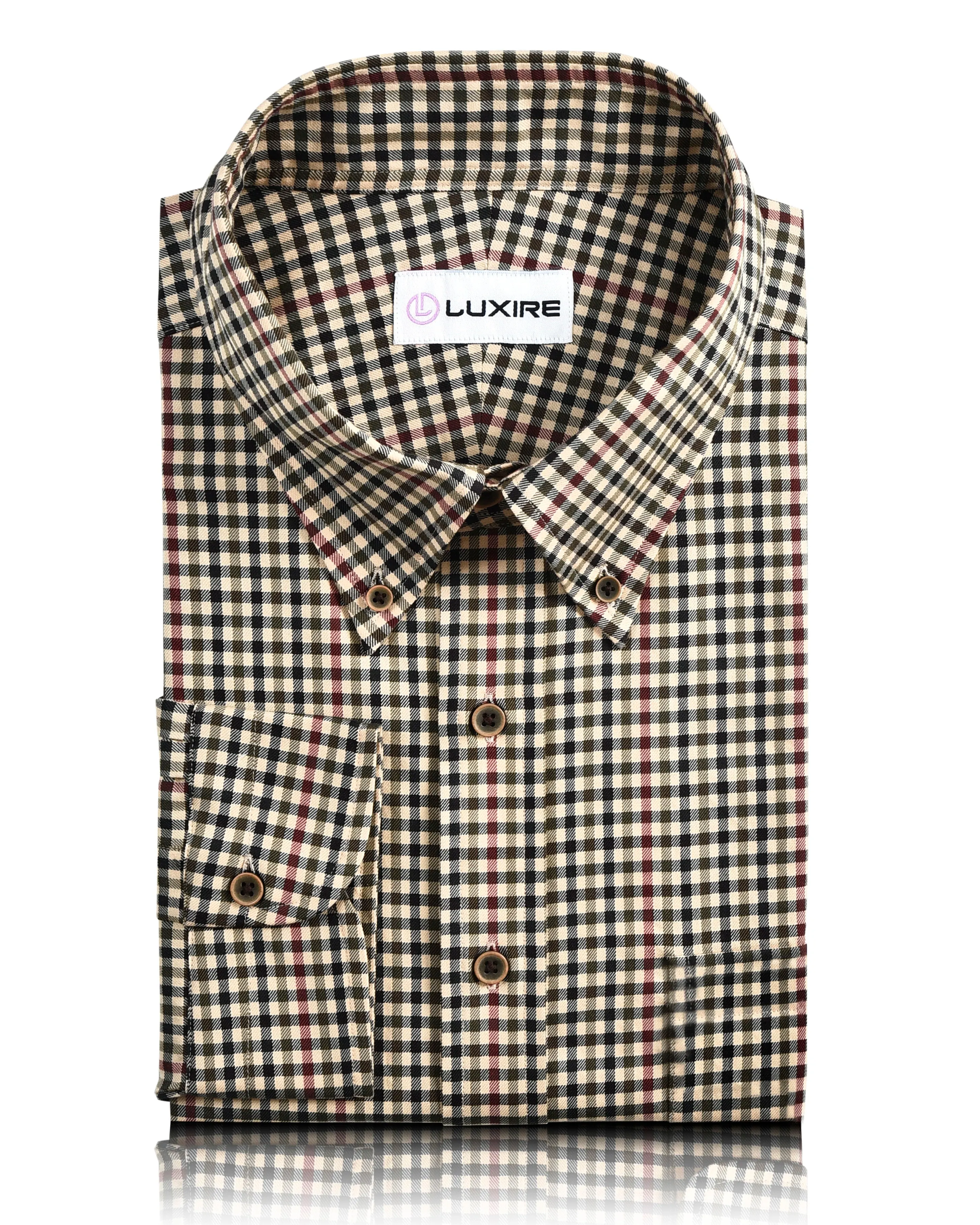 Black Brown Maroon Shepherd Check on Light Ochre Yellow Shirt Multi Pocket Utility Beach Wear