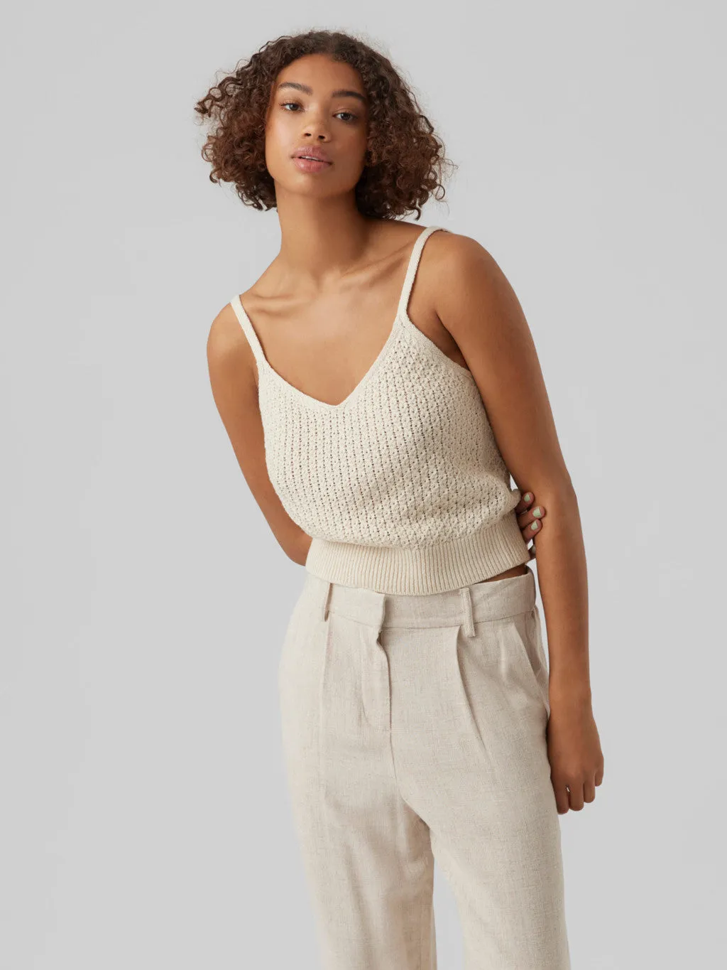 Blanca Knit Crop Top Contrast Stitch Detailing TactileWeave