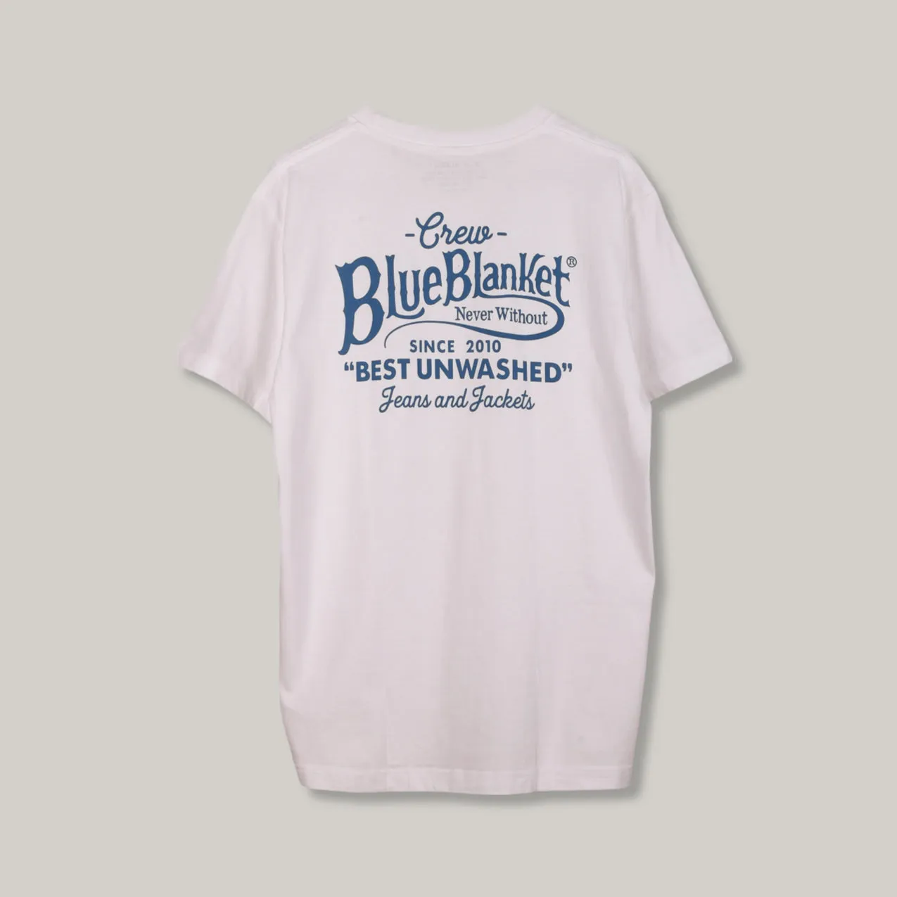 BLUE BLANKET JEANS TS9-IT78 TUBULAR LOGO T-SHIRT - WHITE Yarn Dyed Fabric suitable for all genders