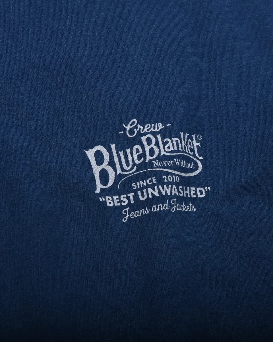 BLUE BLANKET JEANS TUBULAR LOGO T-SHIRT - INDIGO Minimalist Design Comfort Flex