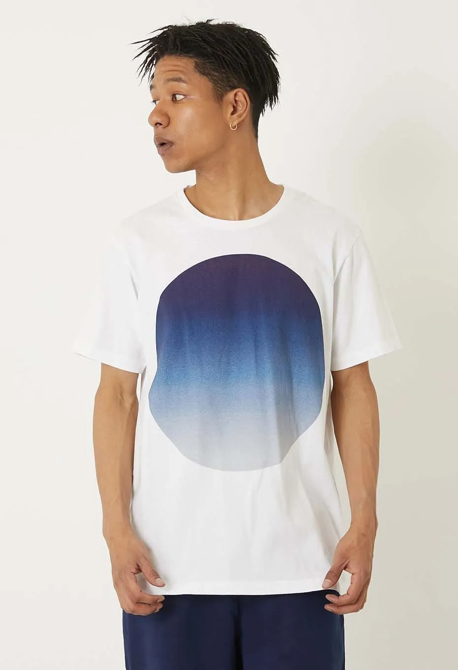Fun Style Cool and Relaxed BLUE BLUE JAPAN GRADATION BIG CIRCLE PRINT SS TEE - BLUE
