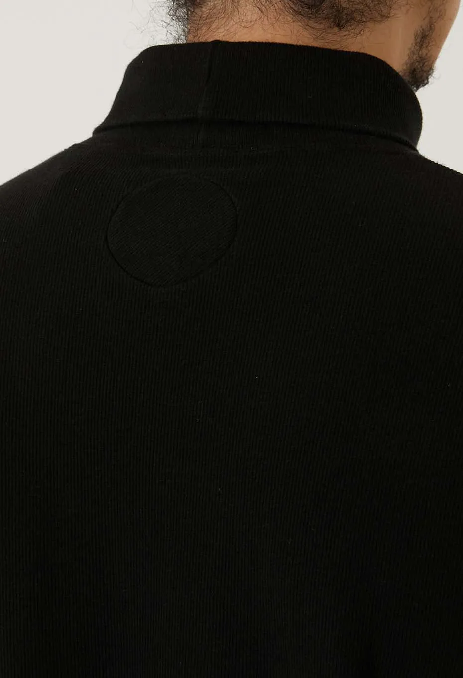 BLUE BLUE JAPAN KNITTED SLUB COTTON RIB TURTLE NECK TEE - BLACK Breathable Stretch Fit EcoFriendlyDyes