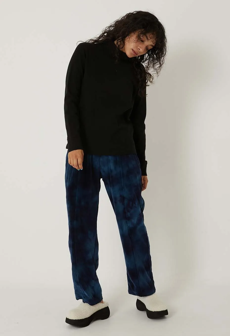 Non Toxic Printing BLUE BLUE JAPAN KNITTED SLUB COTTON RIB TURTLE NECK TEE - BLACK