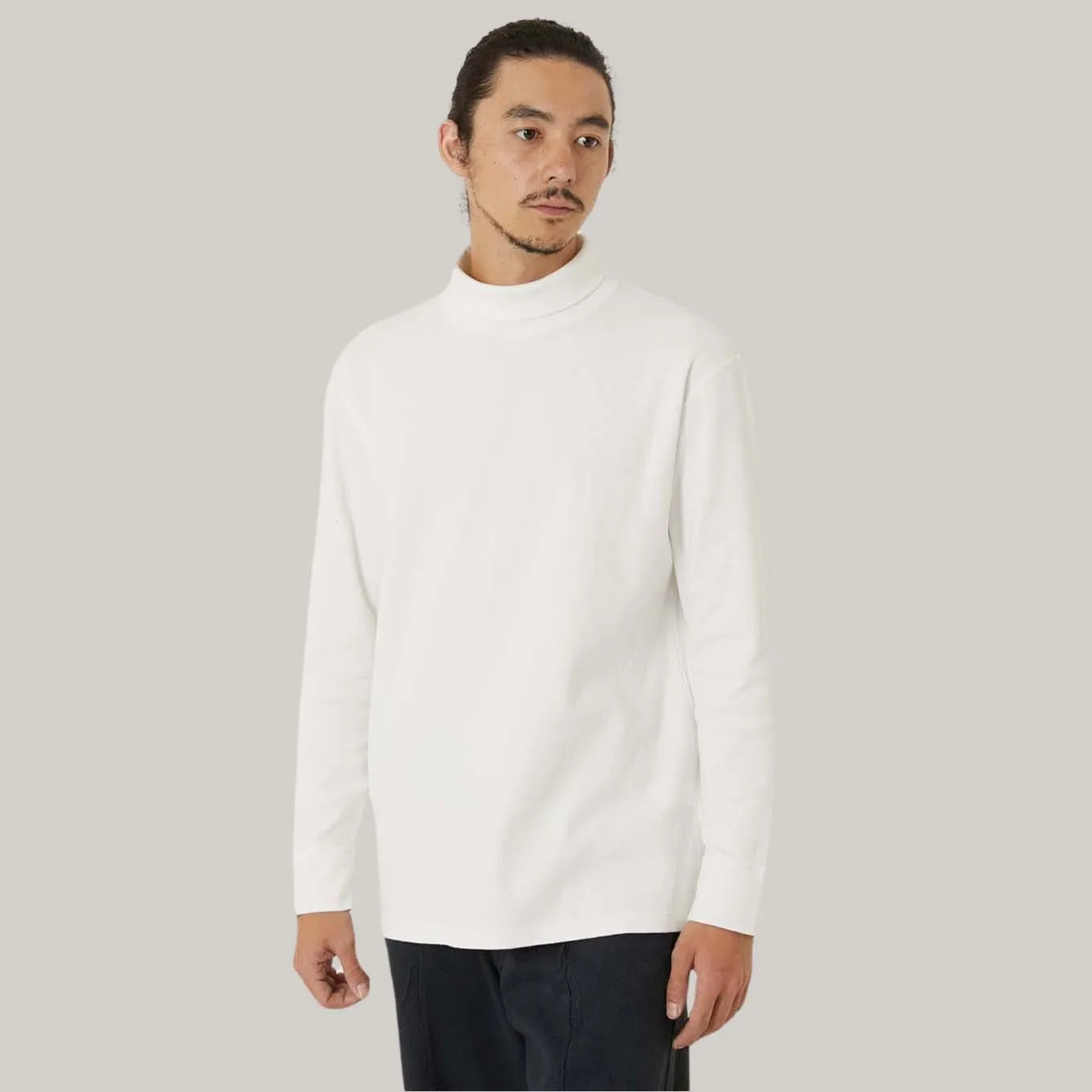 BLUE BLUE JAPAN KNITTED SLUB COTTON RIB TURTLE NECK TEE - NATURAL NonIrritatingTags