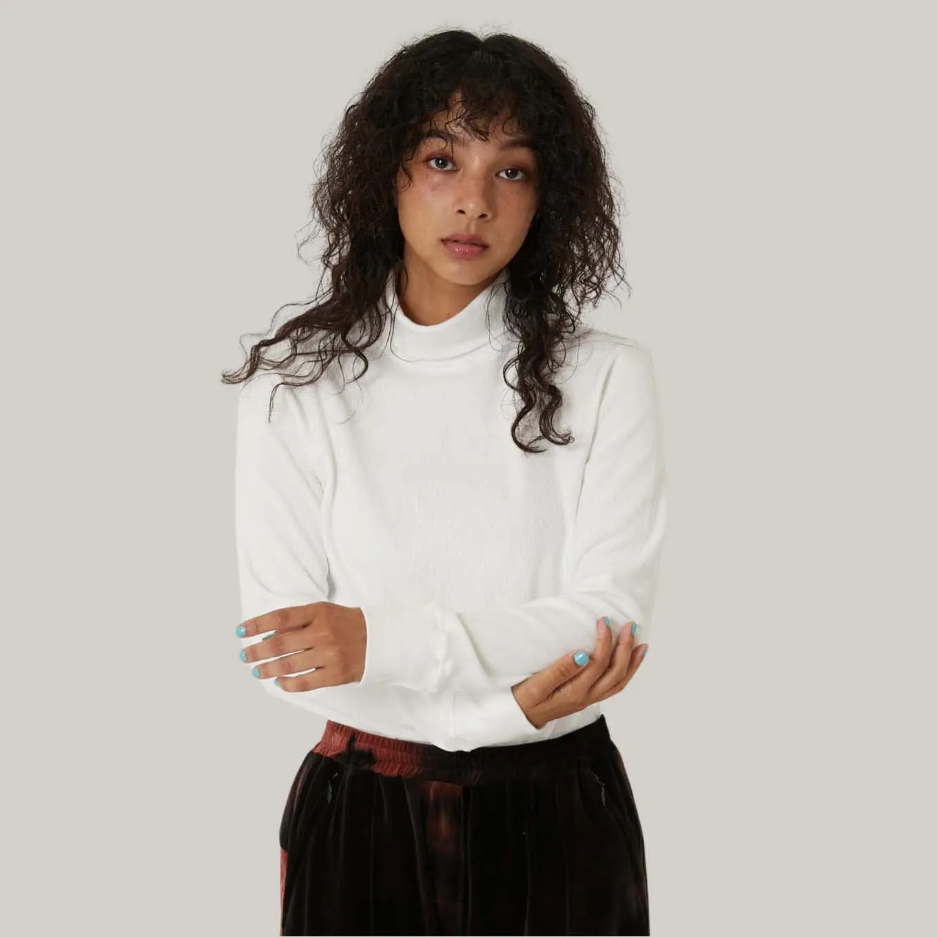 Street Style BLUE BLUE JAPAN KNITTED SLUB COTTON RIB TURTLE NECK TEE - NATURAL