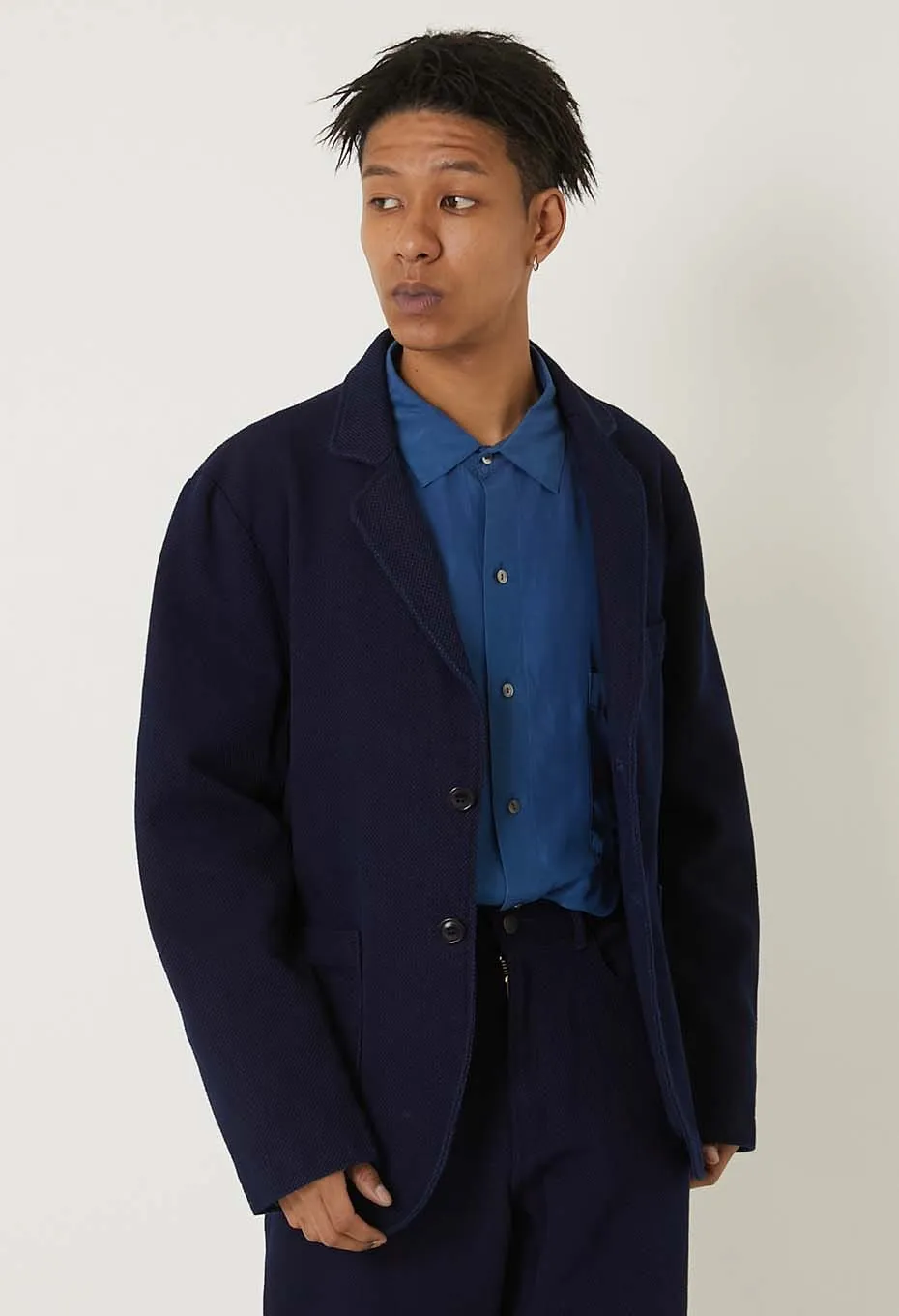 Foldable Shoulder Straps Fashion Use BLUE BLUE JAPAN PURE INDIGO DOUBLE CLOTH SASHIKO TAILORED JACKET