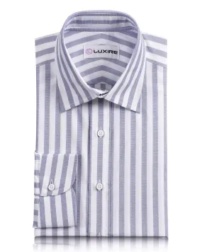 Blue End On End Wide Stripes Shirt Polished Finish