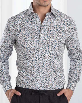 shopping spree Advanced Moisture Management Blue Fine Floral Prints on White Shirt