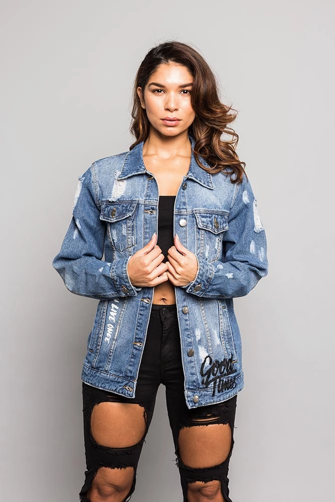 Good Times Savage Tiger Denim Jean Jacket Heat Tech Fabric