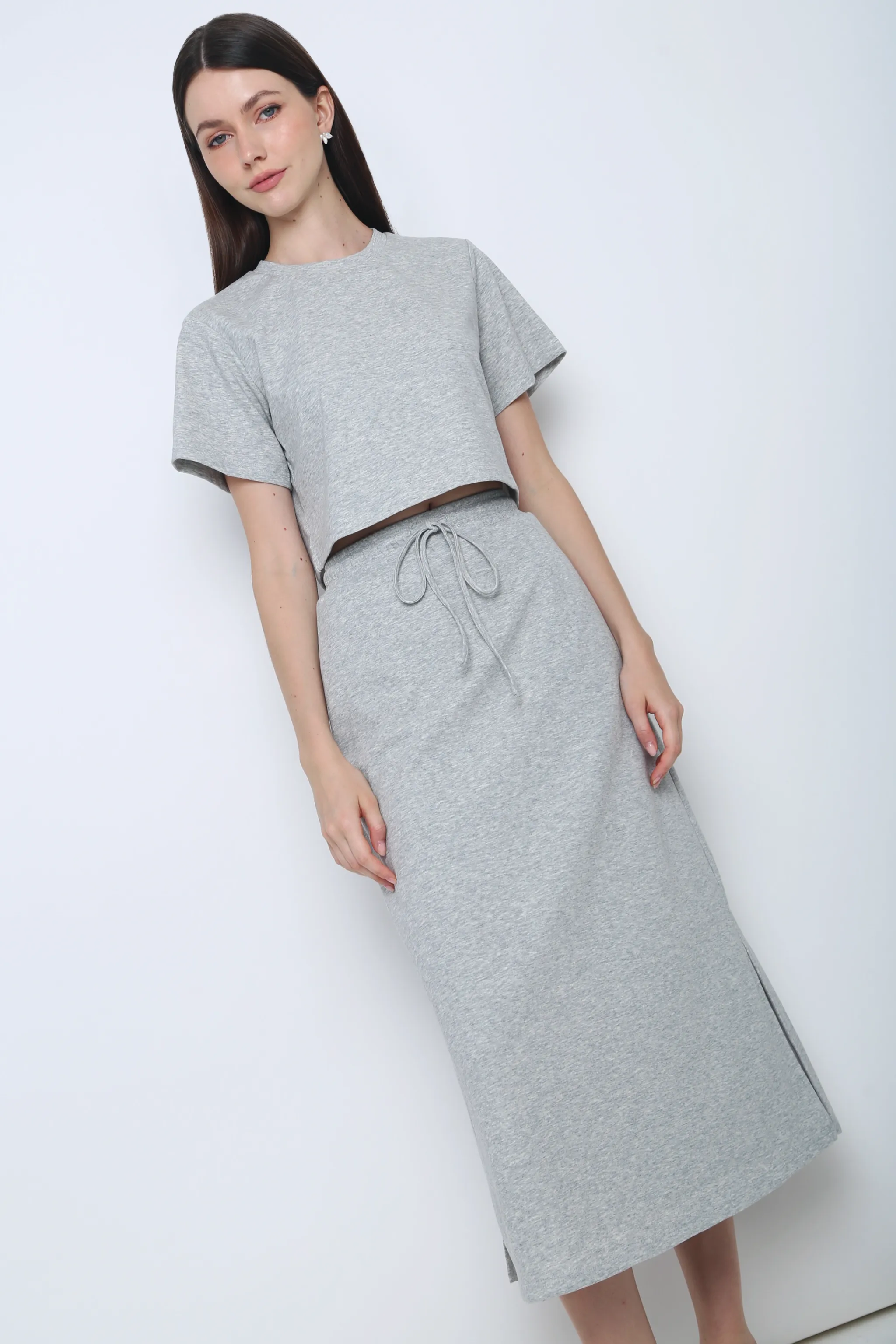 Bolin 2-Piece Sweater Skirt Set Grey Sheer Overlay Material TearResistant Blends