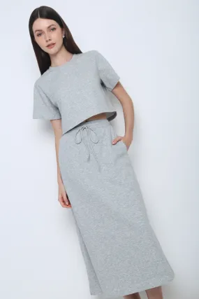 V Neck Design Bolin 2-Piece Sweater Skirt Set Grey