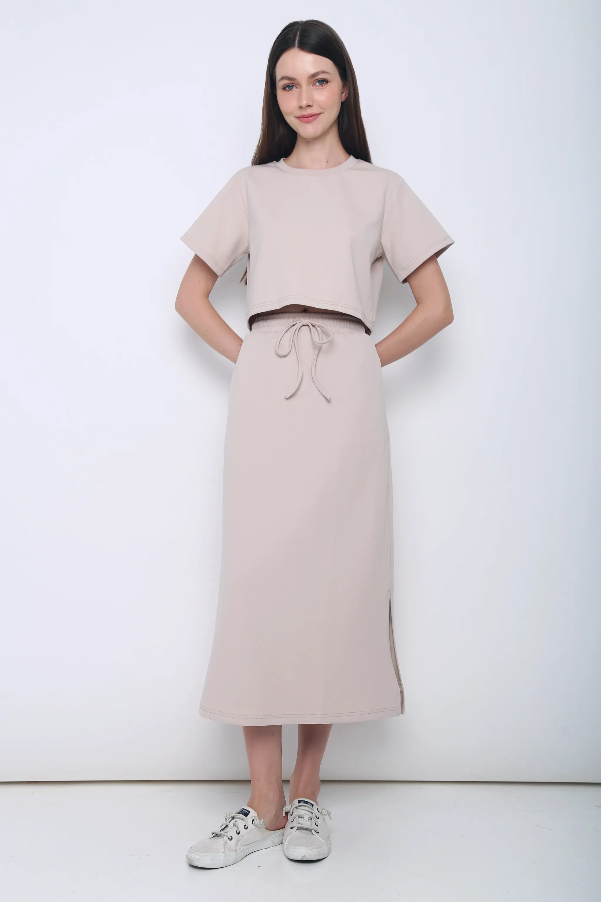 Bolin 2-Piece Sweater Skirt Set Oat Buttonless Closure