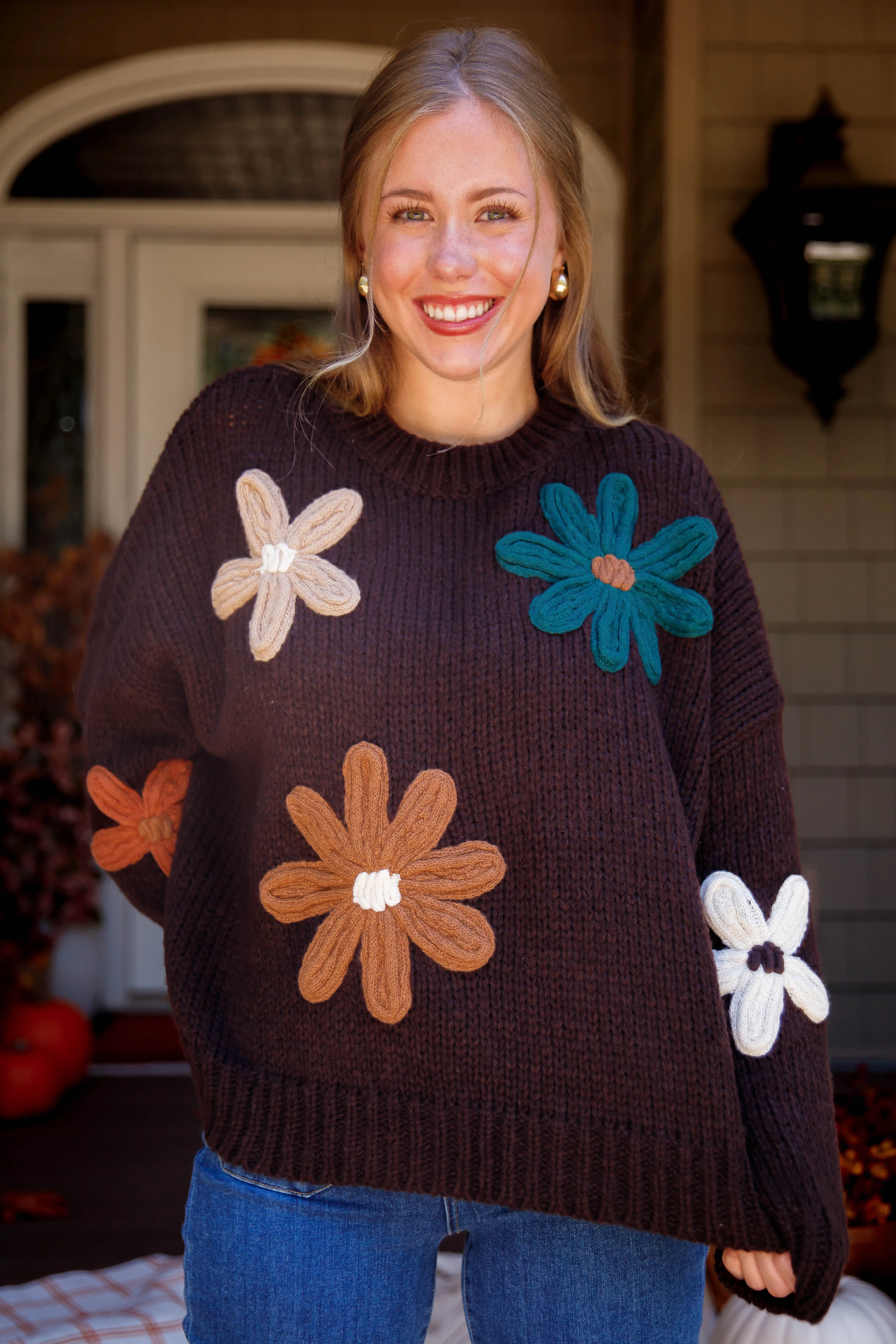 Double Layered Collars Growing Strong Sweater-Brown