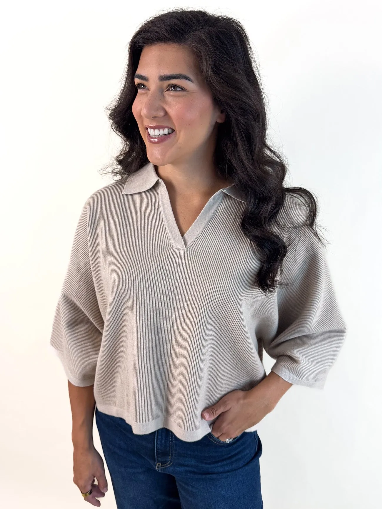 Cozy pieces Cozy Fashion Stone Collared Short Sleeve Sweater