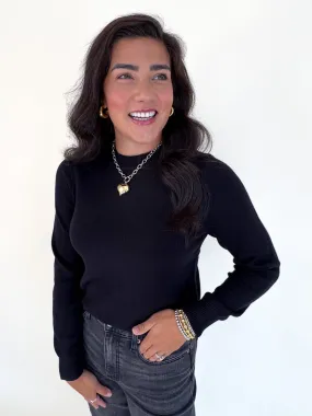 Classic Crew Cozy Sweater- Black simple design Chic Layering