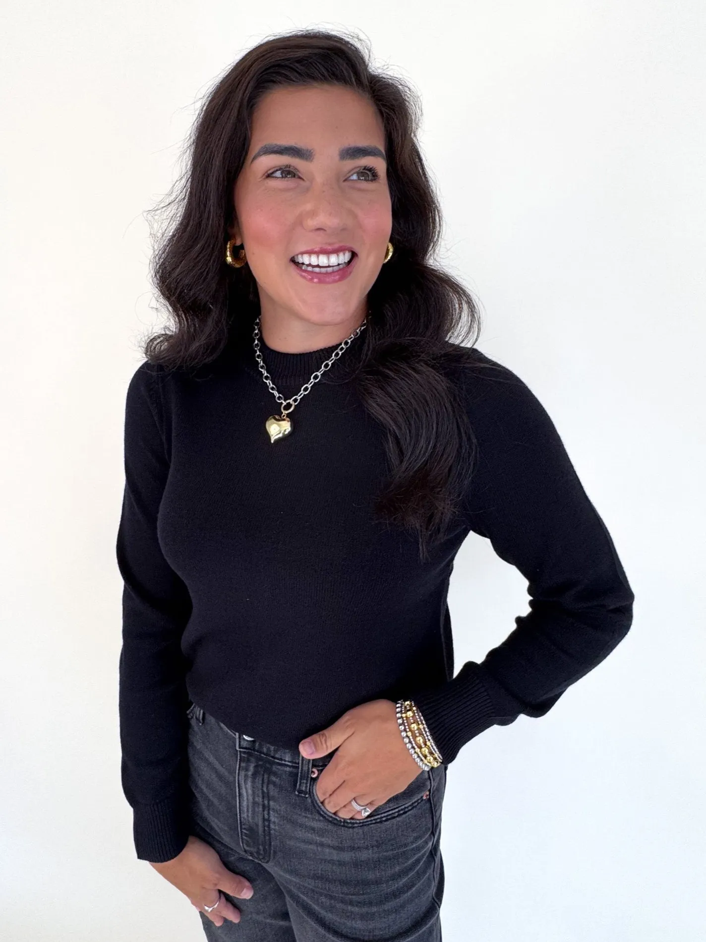 Classic Crew Cozy Sweater- Black simple design Chic Layering