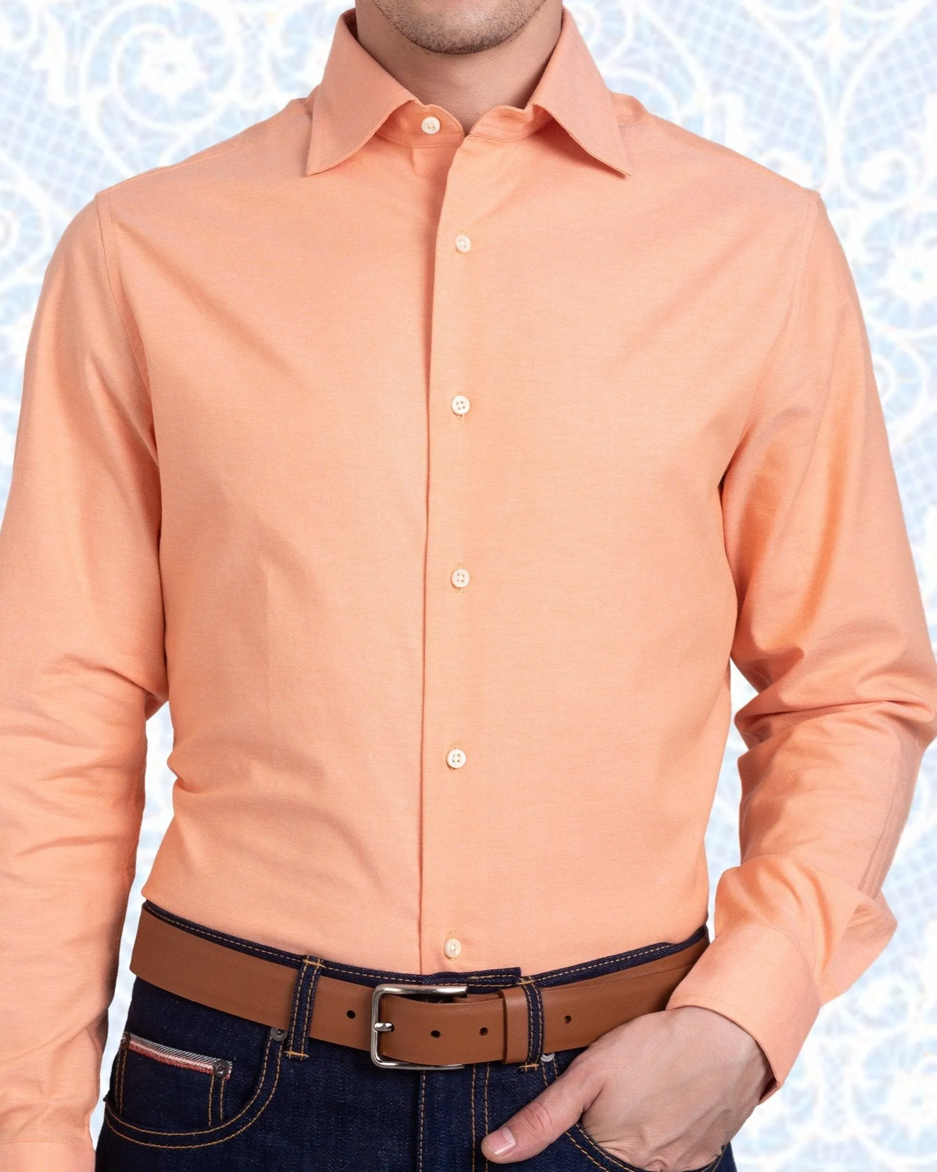 Lightweight Fabric Apricot Orange Pinpoint Oxford Shirt