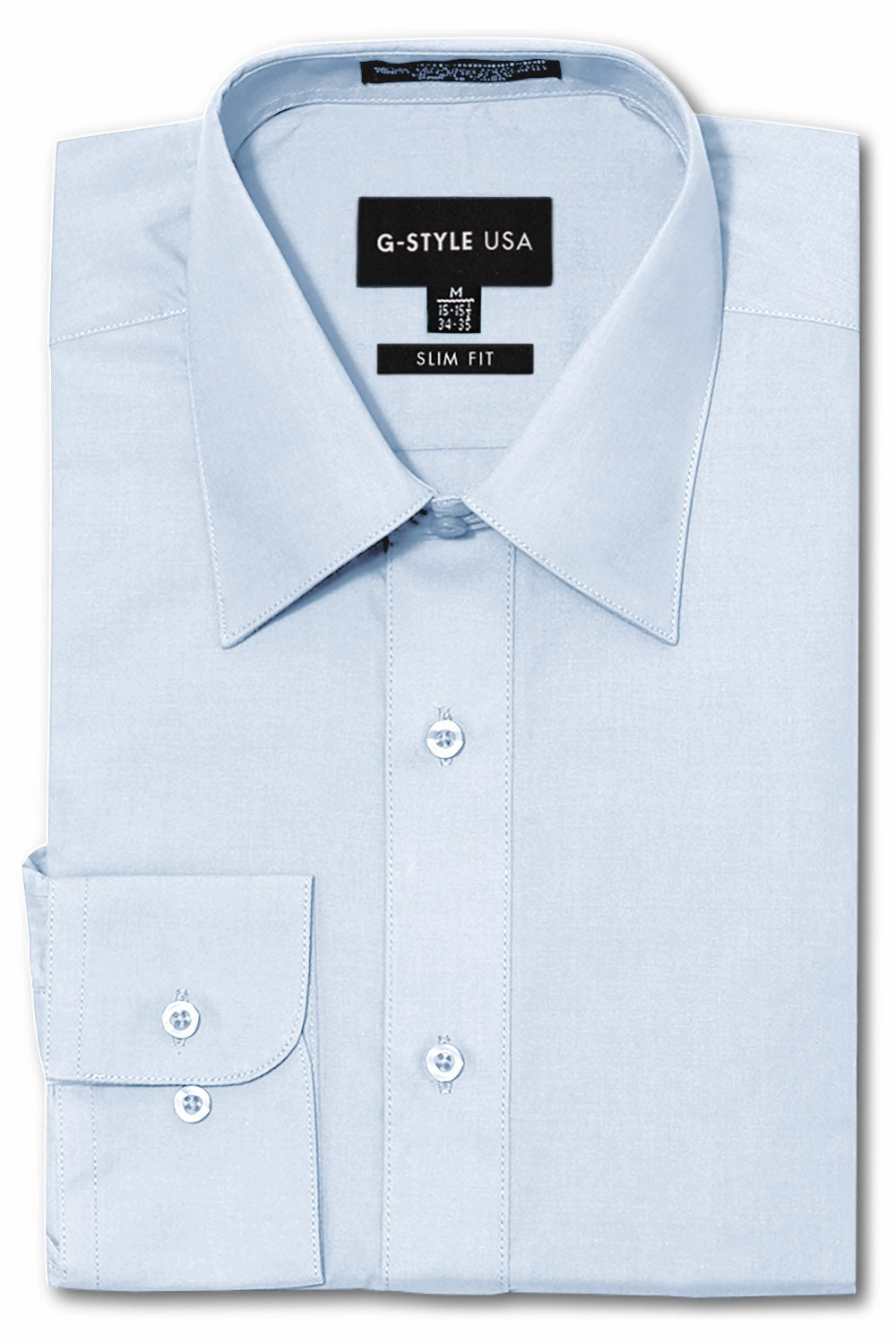 Modular Pocket Layout Men's Slim Fit Solid Color Dress Shirt (Sky Blue)