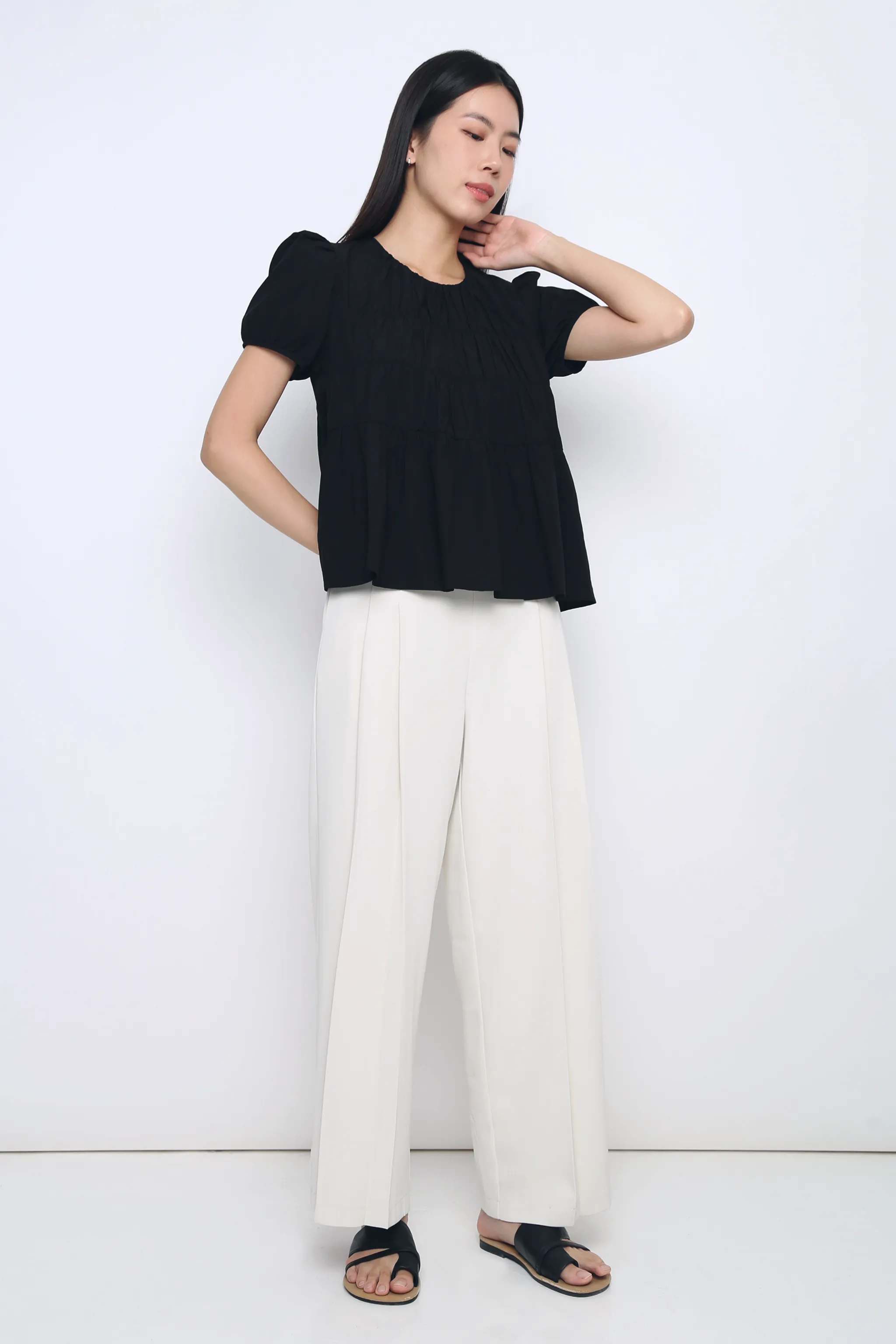 Odor Control Finish Halo Ruche Blouse Black