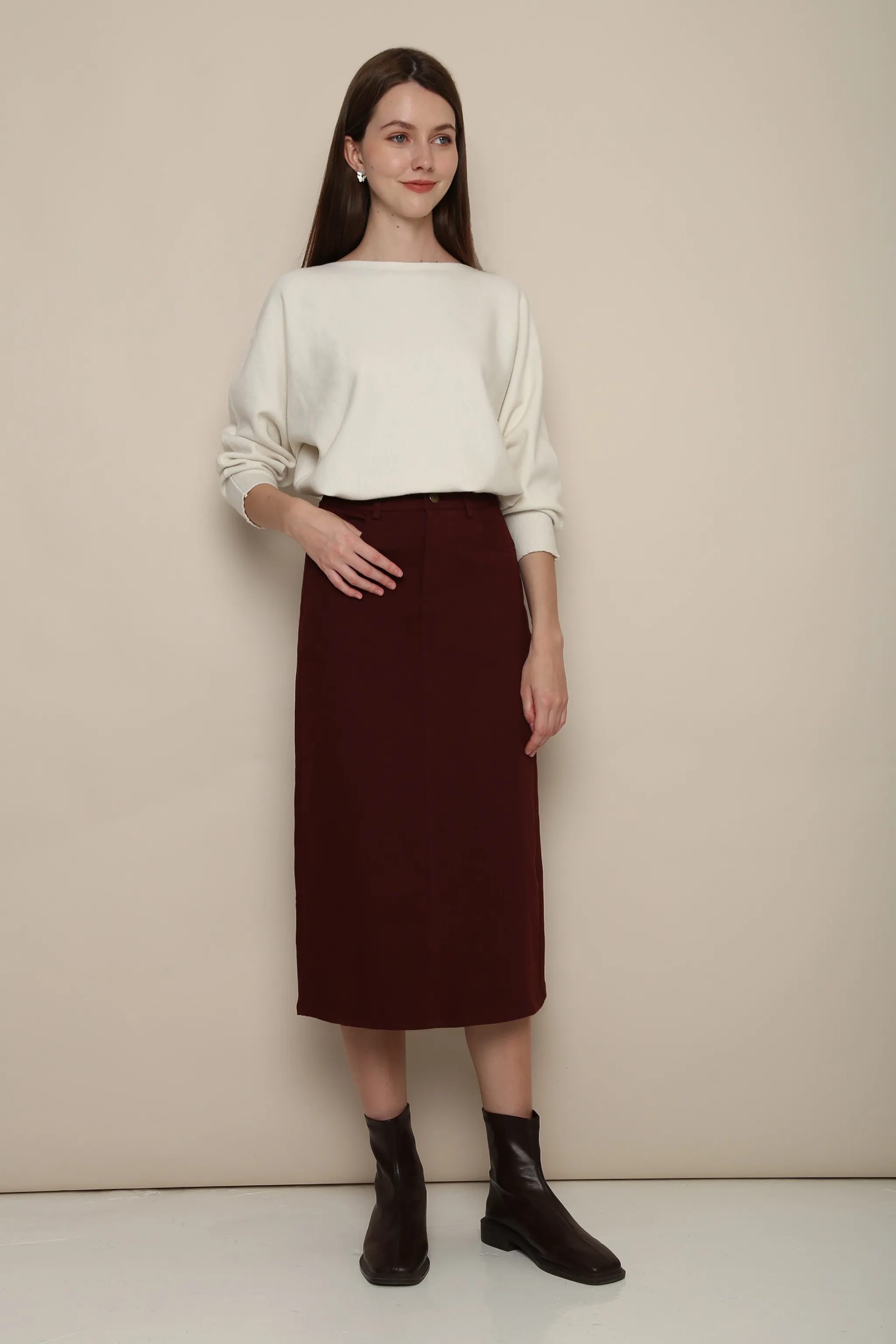 All Season Mirae Column Skirt Burgundy