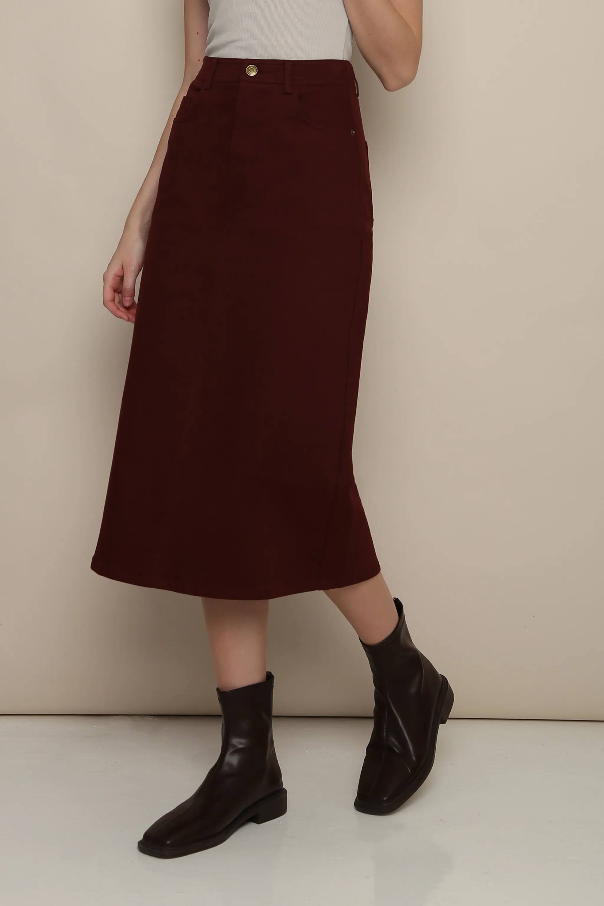 Mirae Column Skirt Burgundy Crisscross Back