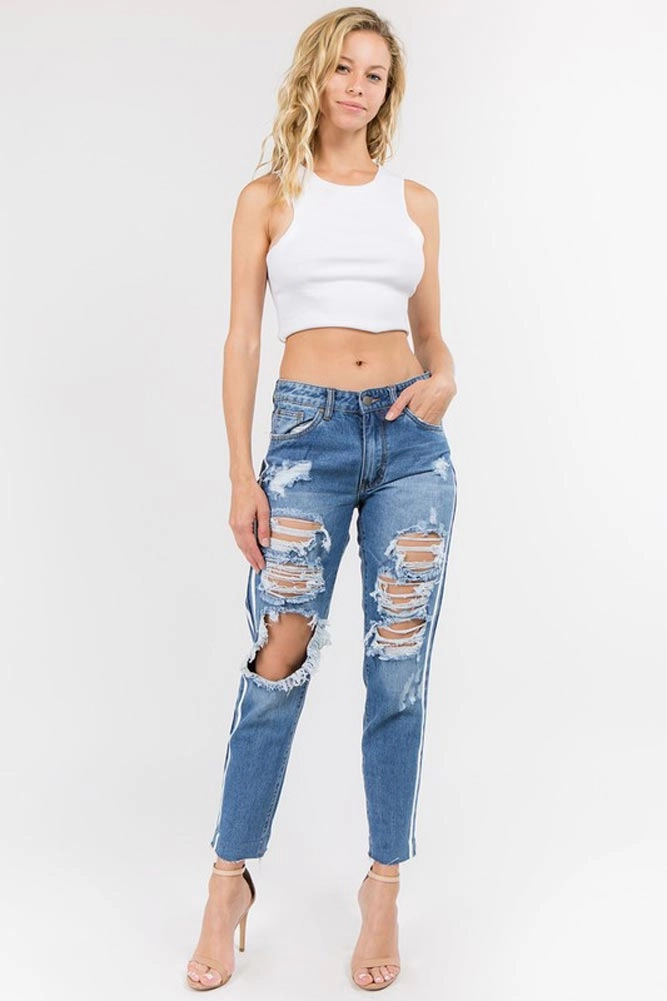 Distressed Two Striped Jeans Odor Control Fabric